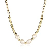 | ELYA Freshwater Pearl Beads Stainless Steel Rolo Chain Necklace - 17