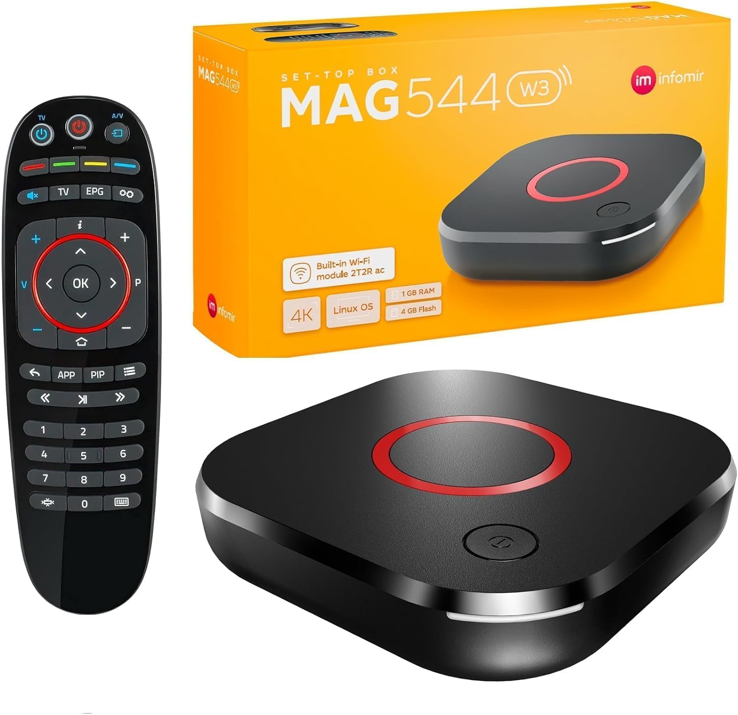 Infomir Original MAG 544 W3 4K Set Top Box Multimedia Player Internet TV Receiver 2160p @ 60 FPS HDMI 2.1 HDR and HEVC Support USB 3.0 4X ARM Cortex-A35 + HDMI Cable, Much Faster Than Mag 524w3