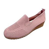 2024 Ladies Fashion Solid Color Breathable Knit Mesh Wedge Heel Thick Sole Casual Single Womens Casual Sl