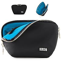 KUSSHI Washable Travel Makeup & Cosmetic Bag (Everyday, Satin Black/Teal)