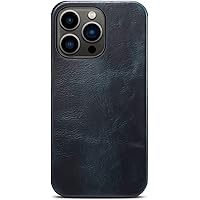 Case for iPhone 14 Pro Slim Soft Genuine Leather Phone Case Vintage Oil Wax Cowhide Leather Shockproof Protective Cover for iPhone 14 Pro 6.1 inch 2022 (Color : Blue)
