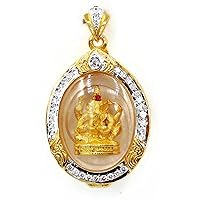 Ganesha Gold Pendant Charm Thai, India,Buddha Amulet With Case 22k Thai Baht Yellow Gold Plated & Diamond CZ Jewelry