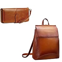HESHE Womens Genuine Leather Backpack Casual Style Flap Backpacks Women's Long Wallets Money Clip Card Case Holder
