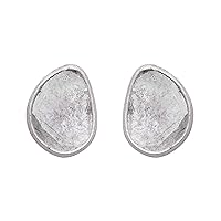 0.25 CTW Natural Diamond Polki Minimal Studs 925 Sterling Silver Platinum Plated Everyday Handmade Slice Diamond Earrings