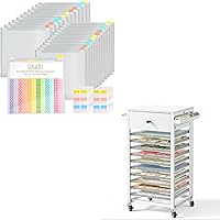 Caydo 24 Pieces 12 x 12 Inch Scrapbook Paper Storage Organizer with 10 Tier File Rolling Storage Cart for Craft Room Home