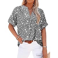 Womens Summer Tops and Blouses Dressy Casual V Neck Short Sleeve Business Casual Work Shirts