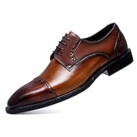 Men's Brogue Derby Cap-Toe Lace-up Classic Genuine Leather Fashion Oxford Dress Comfort Business Wedding Formal Shoes