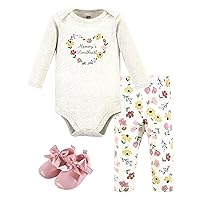 Hudson Baby Unisex Baby Cotton Bodysuit, Pant and Shoe Set, Soft Painted Floral, 0-3 Months