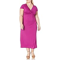 Star Vixen Women's Plus-Size Short Sleeve Twist Front Maxi Dress, Magneta Solid, 2X