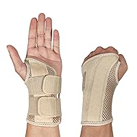 Wrist Brace for Carpal Tunnel Relief Night Support , Hand Brace with 2 Stays for Women Men , Adjustable Wrist Support Splint for Right Left Hands for Tendonitis, Arthritis , Sprains (Small/Medium (Pack of 1), Left Hand-Beige)