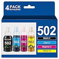 502 Compatible Refill Ink Bottle Replacement for Epson 502 Ink Refill Bottles to use with EcoTank ET-4760 ET-3760 ET-2750 ET-3750 ET-3710 ET-2850 ET-3830 ET-3850 ET-2760 Printer (4 Pack)