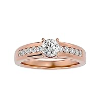 Certified 14K Gold Ring in Round Cut Moissanite Diamond (0.59 ct) Round Cut Natural Diamond (0.3 ct) With White/Yellow/Rose Gold Engagement Ring For Women