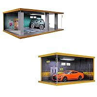 1/24 Scale and 1/24 Scale Hot Wheels Display Case Car Garage Moldel with LED Light and Acrylic Cover Wooden Diecast Car Show Case 3 Parking Spaces Green