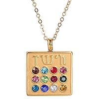 LIKGREAT Hebrew Inscription Birthstone Necklace 12 Tribes of Israel Breastplate Amulet Pendant Judaic Hoshen High Priest Jewelry (gold tone)