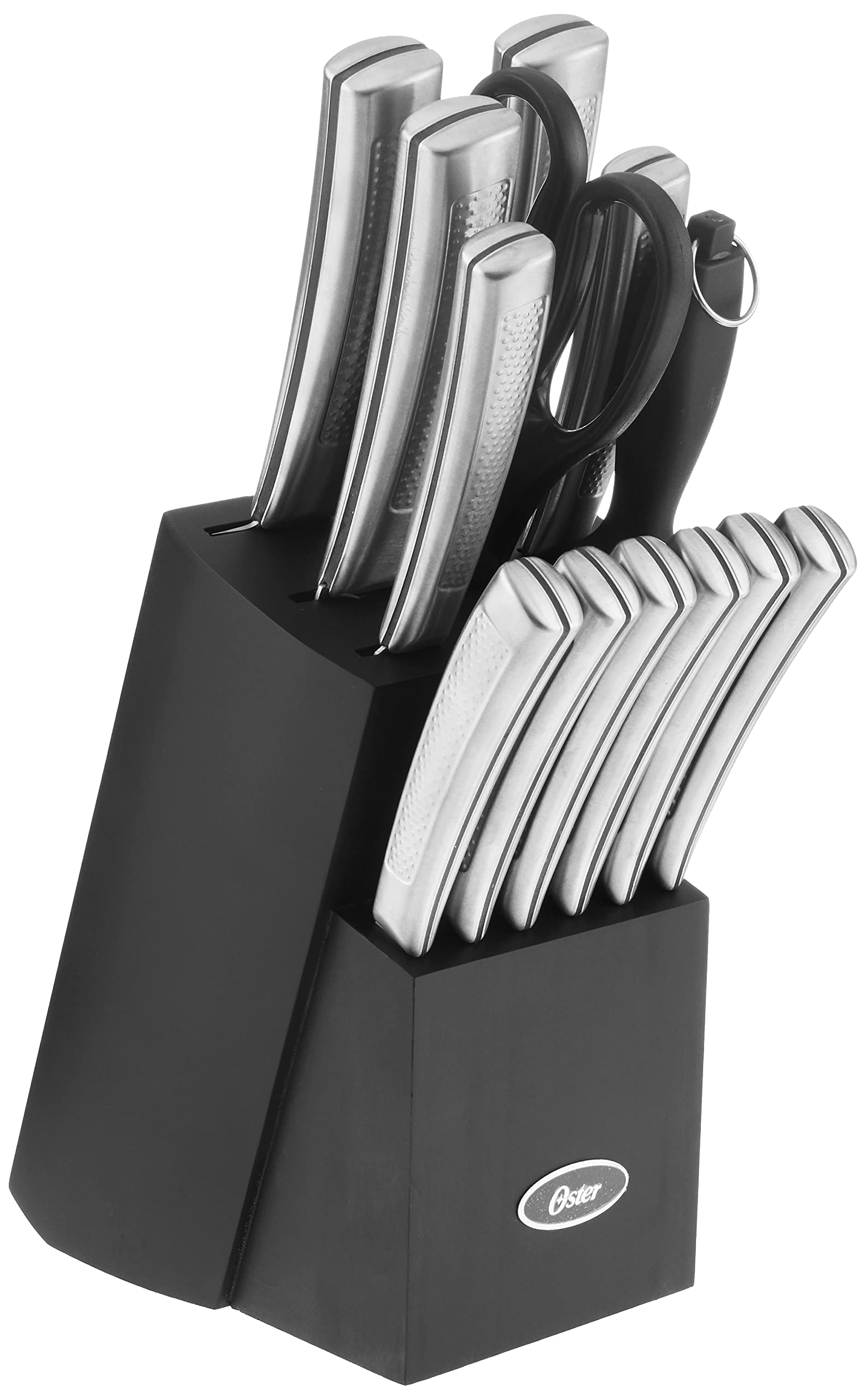 Oster Wellisford High-Carbon Stainless Steel Cutlery Set, 14-Piece, Black/Silver
