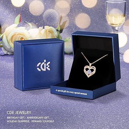 CDE Forever Love Heart Pendant Necklaces for Women 925 Sterling Silver with Birthstone Zirconia, Anniversary Birthday Gifts for Wife, Jewelry Gift for Women Mom Girlfriend Girls Her
