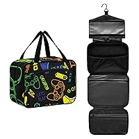 Joysticks Video Game Toiletry Bag for Women Travel Makeup Bag Organizer with Hanging Hook Cosmetic Bags Hanging Toiletry Bag for Women Men Travel Bag for Toiletries Brushes Shampoo Bottle