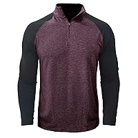 Men's Gym Tees Quarter Zip Muscle Shirts Raglan Long Sleeve Sporty Tops Colorblock Workout Tee Shirt Activewear Top