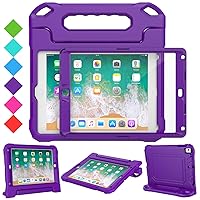 Kids Case for iPad 5th/6th Generation (9.7 inch, 2017/2018), iPad Air 1 & Air 2 & Pro 9.7 Case with Screen Protector, Durable Shockproof Protective Cover with Handle Stand, Purple