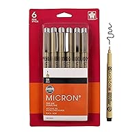 SAKURA Pigma Micron Fineliner Pens - Archival Black Ink Pens - Pens for Writing, Drawing, or Journaling - Black Ink - 01 Point Size - 6 Pack