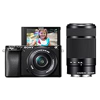 Sony Alpha A6100 Mirrorless Camera with 16-50mm and 55-210mm Zoom Lenses, ILCE6100Y/B, Black