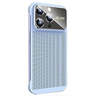 LOFIRY-Heat Dissipation Case for iPhone 15/15 Plus/15 Pro/15 Pro Max, Window Glass Camera Lens Protection Frameless Breathable Cooling Hollow Cover (15pro,Blue)
