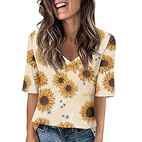 Blouses for Women, Womens V Neck T-Shirts Half Sleeve Tops Printed Casual Floral Business Work Shirt, S, 3XL
