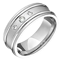 Zeleny diamond and 10K white gold 8 millimeters wide wedding band for him or her.