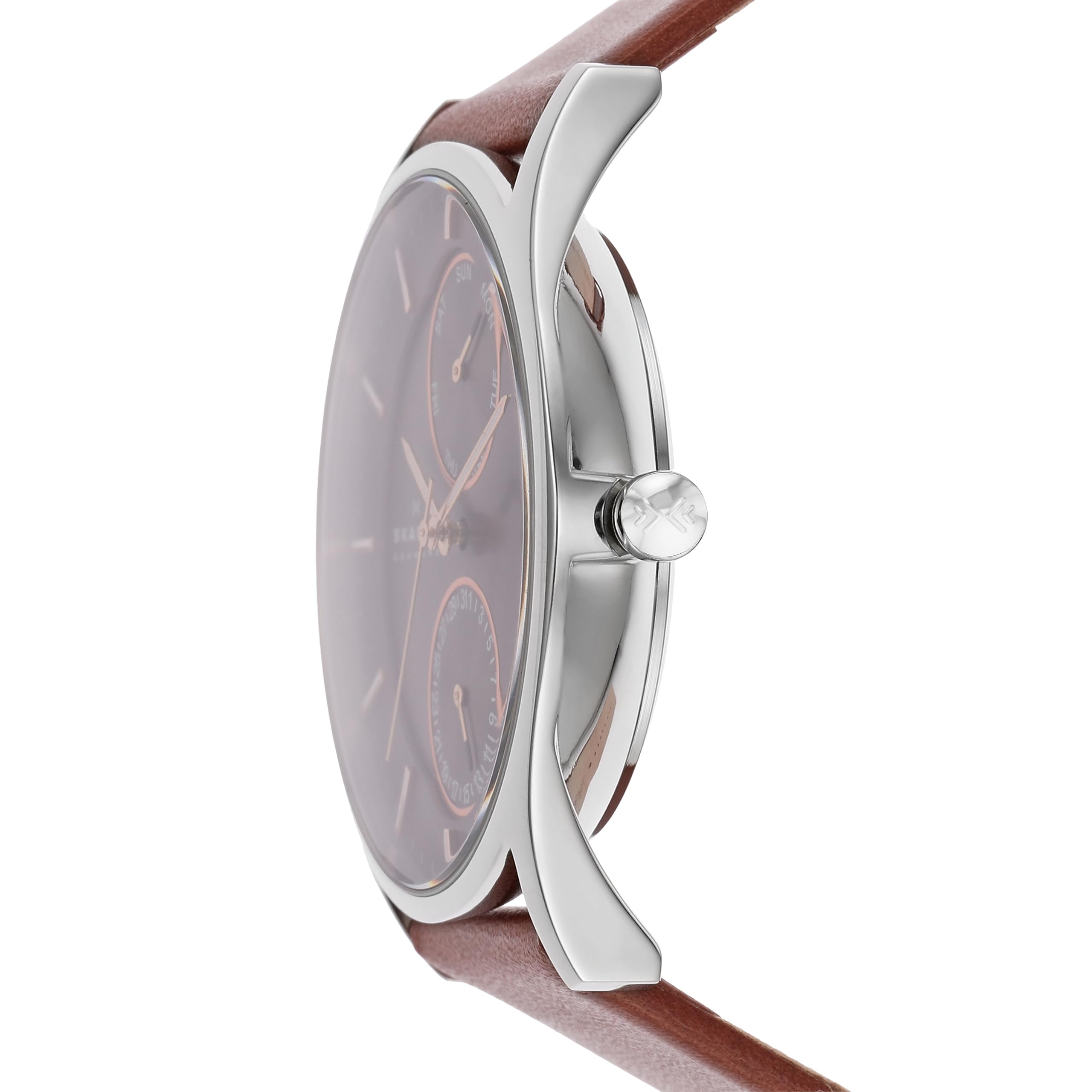 Skagen Men's Holst Multifunction Medium Brown Leather Band Watch (Model: SKW6086)