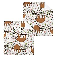Cute Sloth Washcloths 2 Pack, Soft Absorbent Cotton Baby Face Towels, Washable Reusable Fingertip Towels for Bath Gym Hotel Spa, 12 x 12 Inch