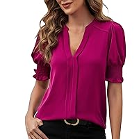 Going Out Tops for Women Silver Women's Summer New V Neck Style Bubble Sleeves Solid Color Top Womens Athletic