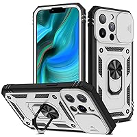 Shockproof Case for iPhone 15 Pro Max/15 Pro/15 Plus/15, Magnetic Kickstand AntiScratch Cover with Camera Sliding Window Protection Shell,White,15 6.1''