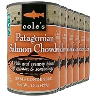 Cole’s - Pack of 6 Patagonian Salmon Chowder - Rich and Creamy Blended Salmon Chowder and Seasonings, Semi-Condensed Chowder - 15 oz Per Container