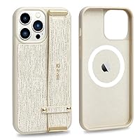 ZVEdeng Designed for iPhone 14 Pro Case, Magsafe Case with Stand Magnetic Cover Work with Wireless Charger Hand Strap Leather Kickstand Cover for iPhone 14 Pro 6.1 Inch Lizard Skin Beige