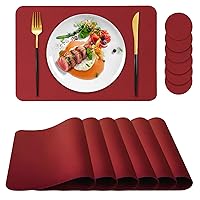 Placemats Set of 6, Placemat with Coasters Heat Stain Scratch Resistant Non-Slip Waterproof Oil-Proof Washable Wipeable Outdoor Indoor for Dining Patio Table Kitchen Decor and Kids，(Red, 6)