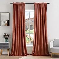 MIULEE Terracotta Velvet Curtains Thermal Insulated Blackout Curtain Fall Drapes for Bedroom Living Room Darkening 90 Inches Long Rust Orange Curtains Panels Rod Pocket Set of 2