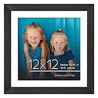 Americanflat 12x12 Picture Frame in Black - Use as 10x10 Picture Frame with Mat or 12x12 Frame Without Mat - Wide Engineered Wood Photo Frame with Wood Grain Finish and Shatter-Resistant Glass