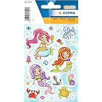 HERMA 15509 Puffy Stickers for Children, Little Mermaid (27 Stickers, Plastic, Matte) Self-Adhesive, Permanent Adhesive Motif Labels for Girls and Boys, Colourful