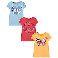 The Children's Place girls Multi Color Short Sleeve Graphic T shirt 3 Pack