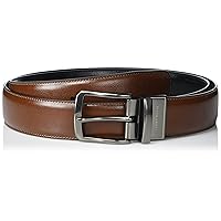 Perry Ellis Portfolio Reversible Leather Dress Belt for Men with Stitch and Heat Crease