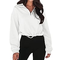 MEROKEETY Women's Quarter Zip Crop Sweatshirt Long Sleeve Stand Collar Drawstring Casual Pullover Top