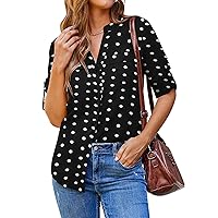 SoTeer Women Button Down Business Work Blouses Tops Dressy Casual Chiffon Long Cuffed Sleeve Floral V Neck Tunic Shirts
