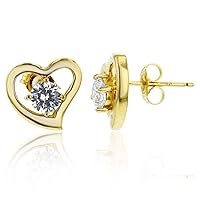 Sterling Silver Yellow 5mm Round Cut Cubic Zirconia Heart Stud Earring