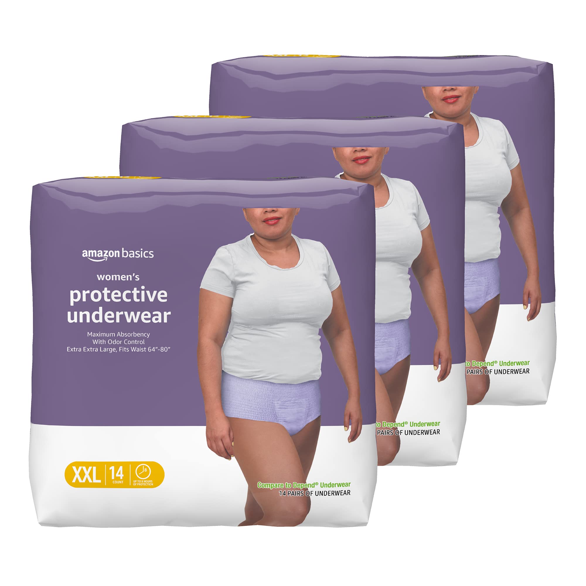 Amazon Basics Incontinence & Postpartum Underwear for Women, Maximum Absorbency, 2X-Large, 42 Count, 3 Packs of 14 (Previously Solimo)