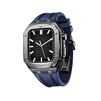Switch Smart Watch Case for Apple Watch Band Mod Kit 45mm 44mm, Rubber Strap (Color : Black Blue, Size : 44MM for 6/5/4/SE)