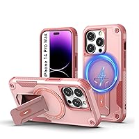 Magnetic for iPhone 14 Pro Max Case with Stand. [Compatible with MagSafe] Built-in Kickstand. Rugged Protection Heavy Duty Shockproof Case for iPhone 14 Pro Max. (Pink)