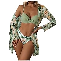 Women's Three Piece Swimsuits Bikini Floral Sexy Quick-Drying Swimsuit 3-Piece Set Bathing Suits