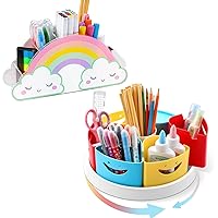 MeCids Art Supply Storage and Organizer - 360° Spinning Pen Holder and Pencil/Marker Organizer Caddy for Desk for Office, Classroom - Kids Craft Supplies Organization and Storage