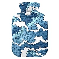 Hot Water Bottles with Cover Japanese Wave Hot Water Bag for Pain Relief, Sore Muscles Arthritis, Hand Feet Warmer 2 Liter