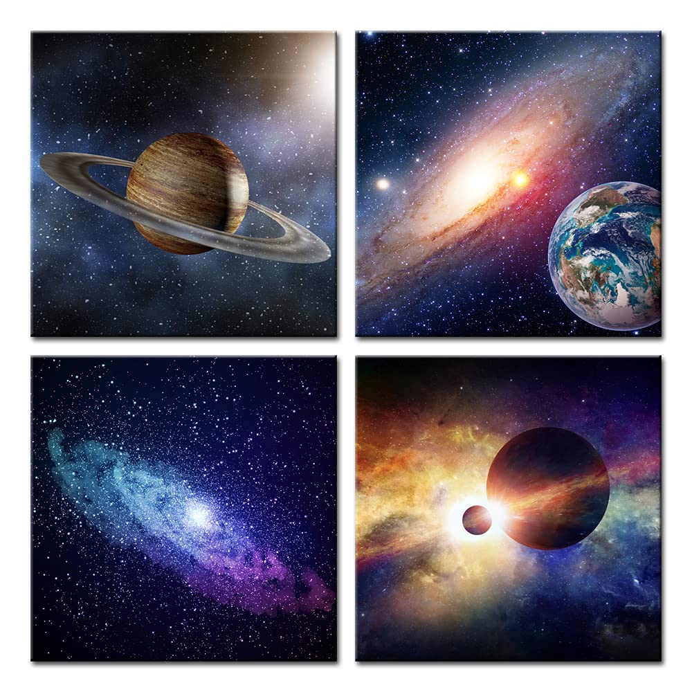 Wieco Art Star Sky Space Canvas Paintings Wall Art Large Modern 4 Piece Universal Magic Power Astronomy Pictures Artwork Stretched and Framed Gicle...